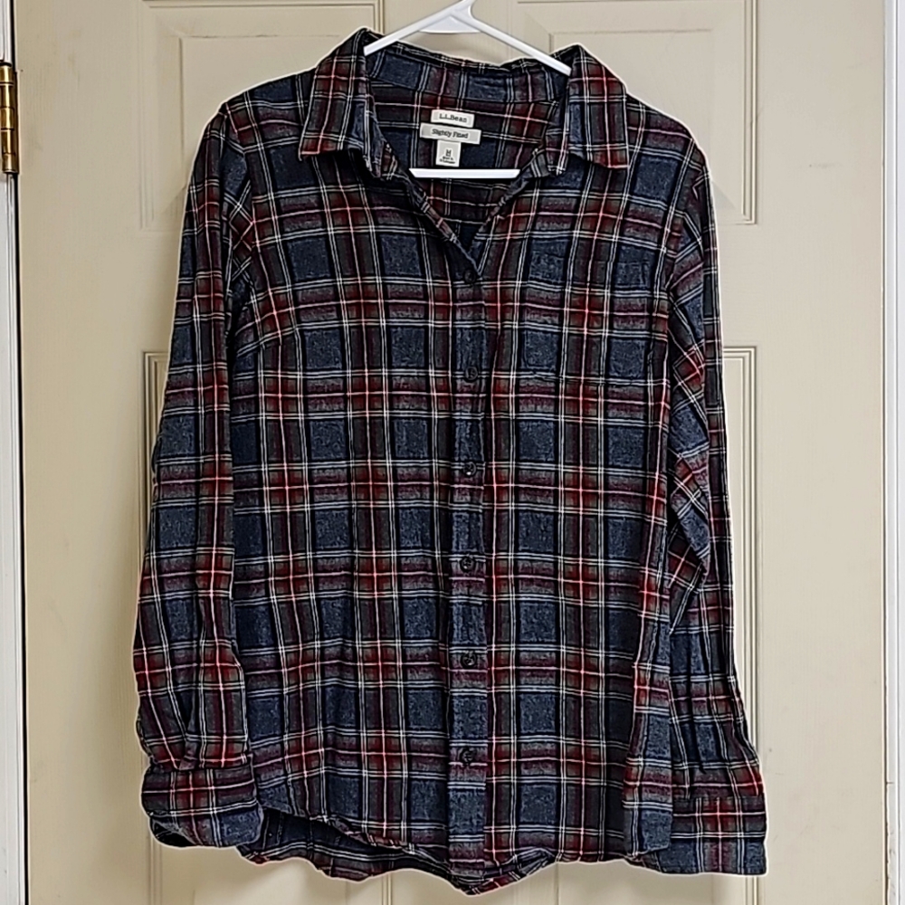 LL Bean plaid flannel button down shirt, medium